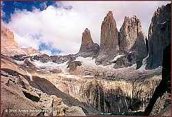 Torres del Paine, with views of Torre Sur (9,350'), Torre Central (9,186') and Torre Norte (8,350')